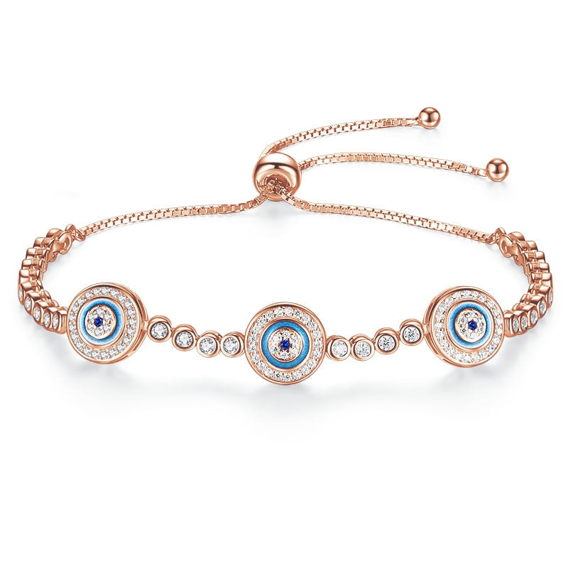 Women Evil Eye Lucky Hamsa Bracelet Genuine 925 Sterling Silver Men Luxury Round Blue Eyes CZ Crystal Tennis Bracelet KLTB014