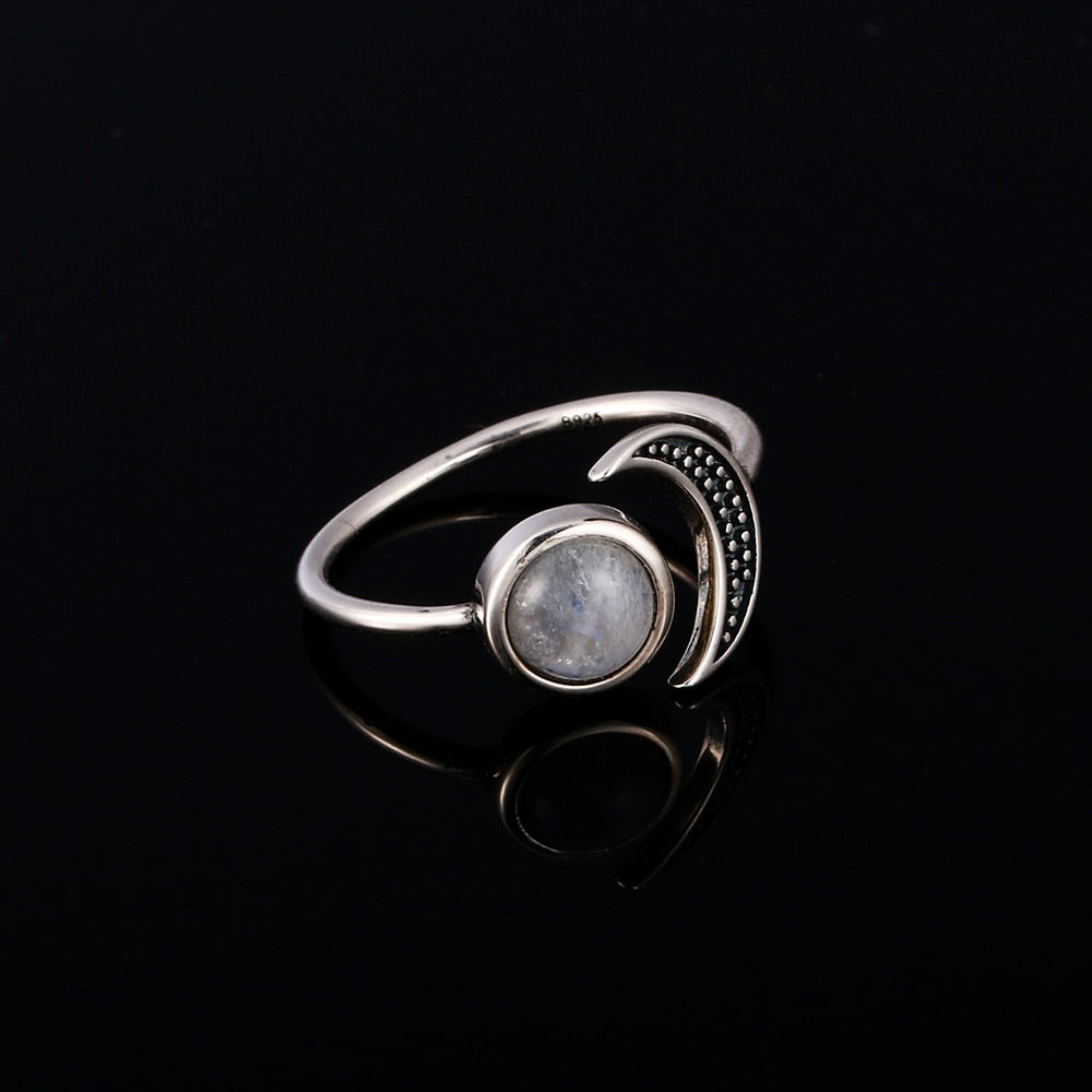 Nasiya Sweet Romantic Moon Adjustable Rings With Natural Moonstone For Women Silver Jewelry Mother&#39;s Day Gift