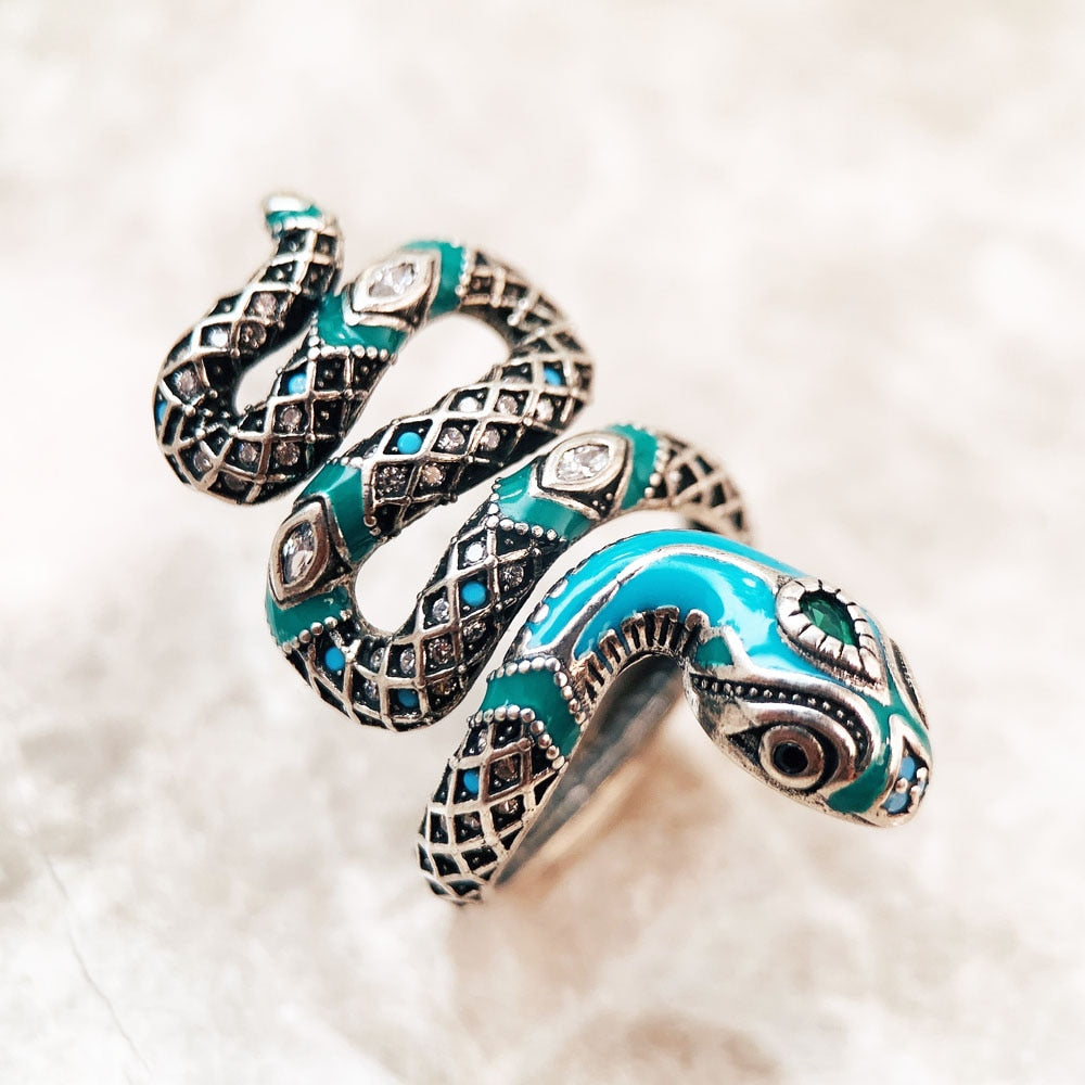 Blue Snake Pave Open Ring Europe Bohemia Find Jewerly For Women New Gift In 925 Sterling Silver