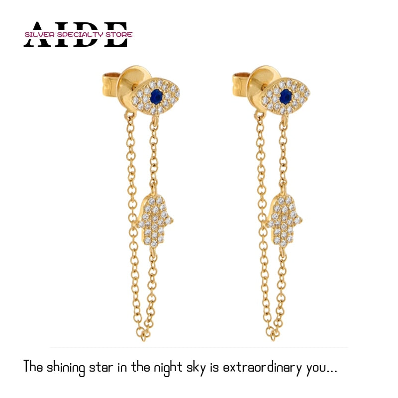 AIDE Original 925 Silver Jewelry Accessories Piercing Eyes CZ Stud Earrings For Women Fashion Chians Earrings Female Pendientes