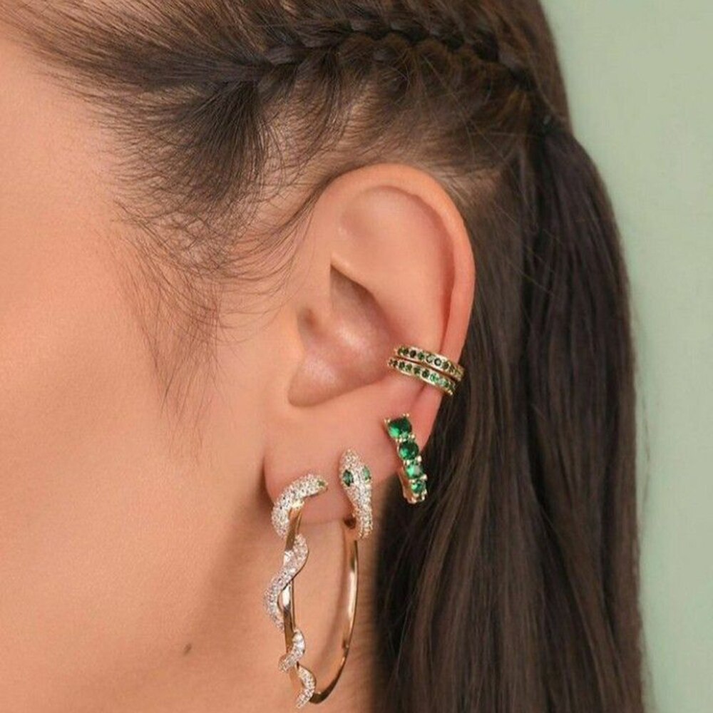 Round Hoop Earrings for Women CZ Gold Women&amp;#39;s Ear Rings Heart Snake Clip on New in 1PCS Single Earring Korean Fashion Jewelry