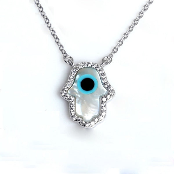 KALETINE Opal Hamsa Hand of Fatima Charm Genuine 925 Sterling Silver Pendant Necklace Jewelry Long Chain Necklace KLTN022