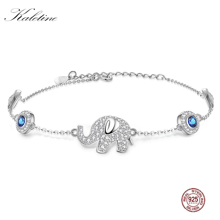 KALETINE Luck Elephant Evil Eye Bracelets For Women 925 Sterling Silver Blue Stones Crystal Mens Bracelets Handmade Jewelry