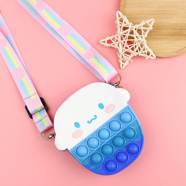 Unicorn Pop Antistress Toys Silicone Push Pop Bubble Bag Unicorn Crossbody Bag Reliver Autism Handbag Coin Pouch Purse for Kids