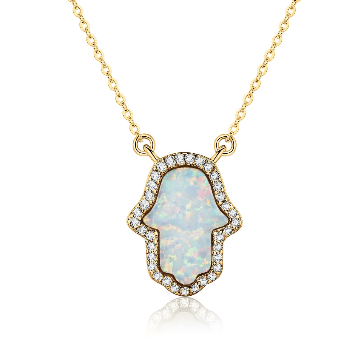 KALETINE Opal Hamsa Hand of Fatima Charm Genuine 925 Sterling Silver Pendant Necklace Jewelry Long Chain Necklace KLTN022