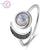 Original Design Moon Shape Adjustable Open Ring Natural Moonstone Female Top Fashion Silver Jewelry Wedding Ring Wholesale