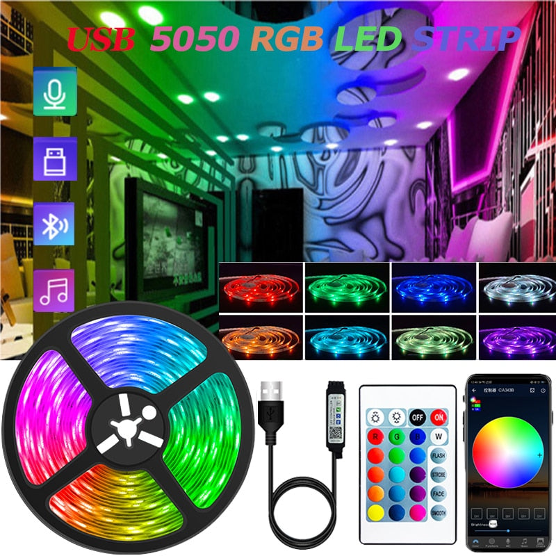 USB LED Strip Lights Bluetooth RGB 5050 2835 5V RGB LED Lamp Ribbon Flexible Light For Room Decoration TV BackLight Diode Tape