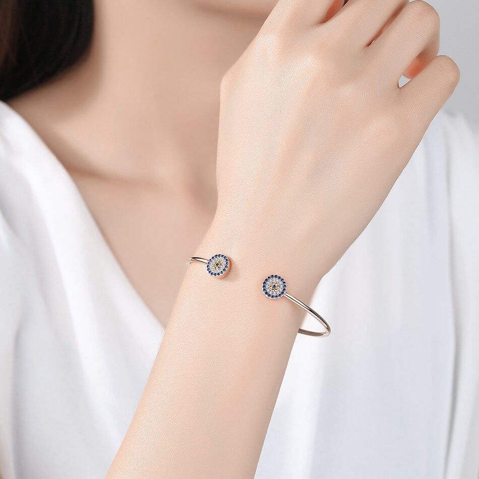 Kaletine 925 Sterling Silver Evil Eye Bracelets For Women Luck  Bangles Hamsa Hand Moon Blue Eye Zircon Luxury Fine Jewelry