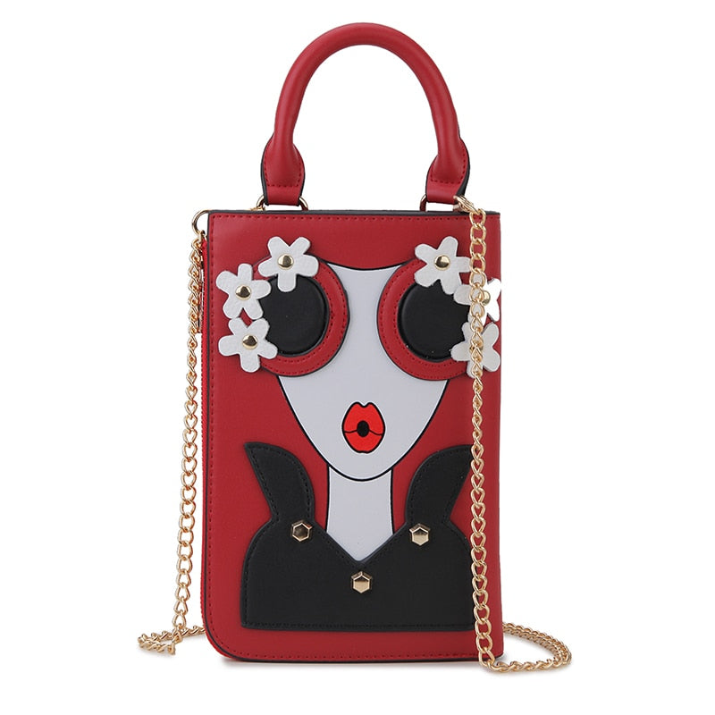 Fashion Small Crossbody Bag for Women Shoulder Chain Bag Pureses and Handbags Designer Character Party Clutch Bag Pu Leather